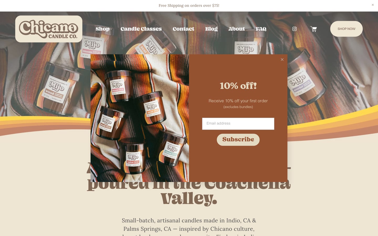 Screenshot of Chicano Candle Co. website