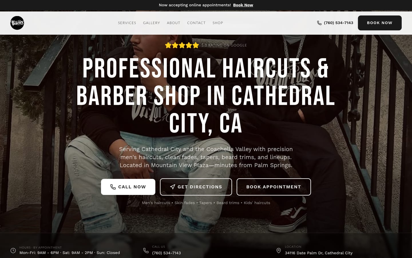 Screenshot of Victorious Barber Shop website
